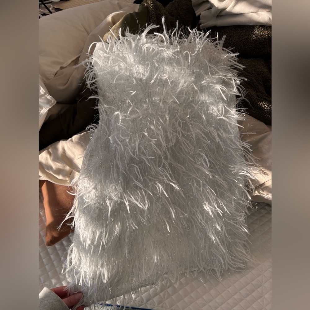 White Fringe Strapless Bodycon Mini Dress